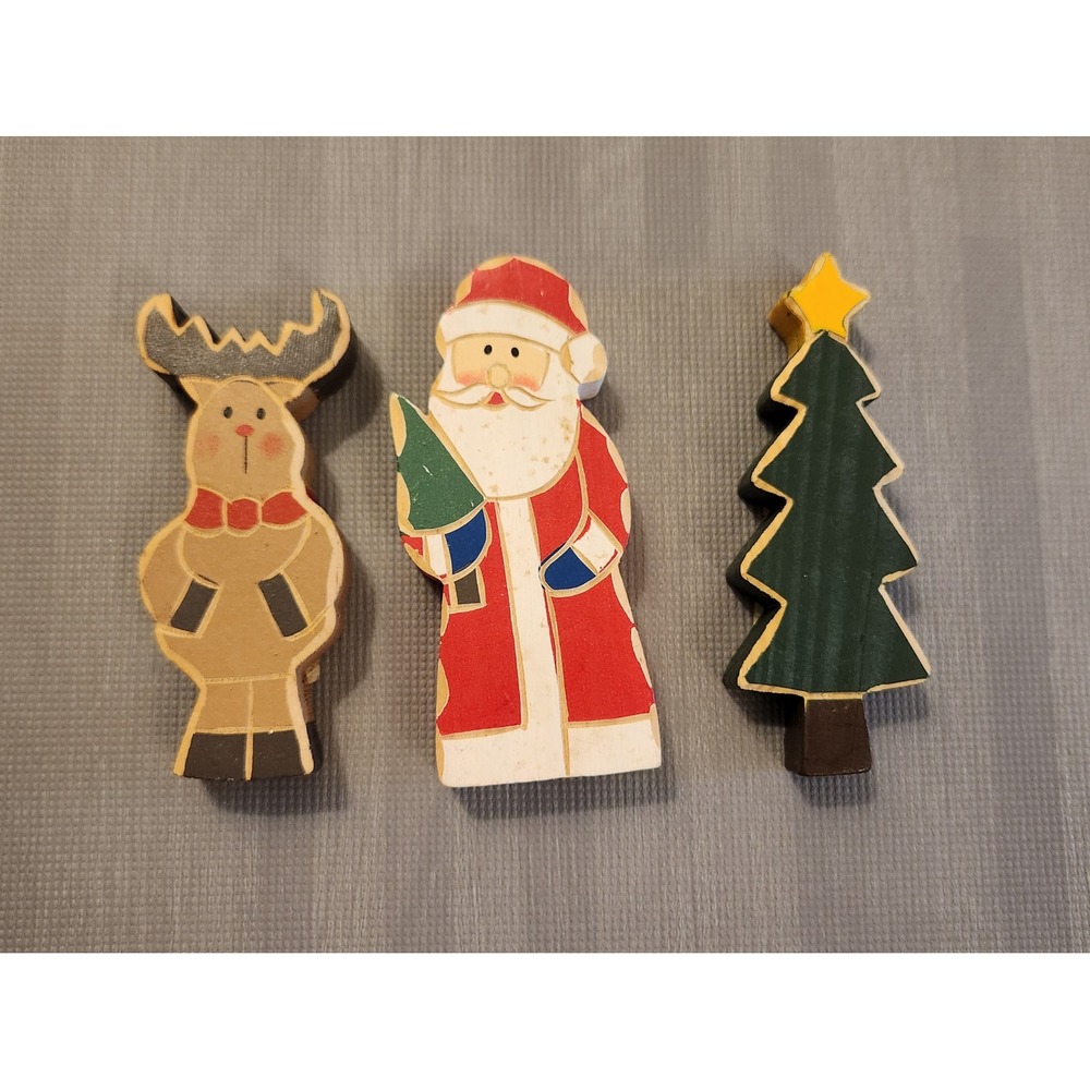CVS‎ Pharmacy 2009 Wooden Christmas Figures Santa Reindeer Tree Set of 3